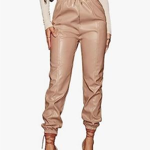 Drawstring High Waisted Cropped Tapered Pleather Pants, size S.